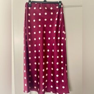 Burgundy and Pink polka dot Midi Skirt